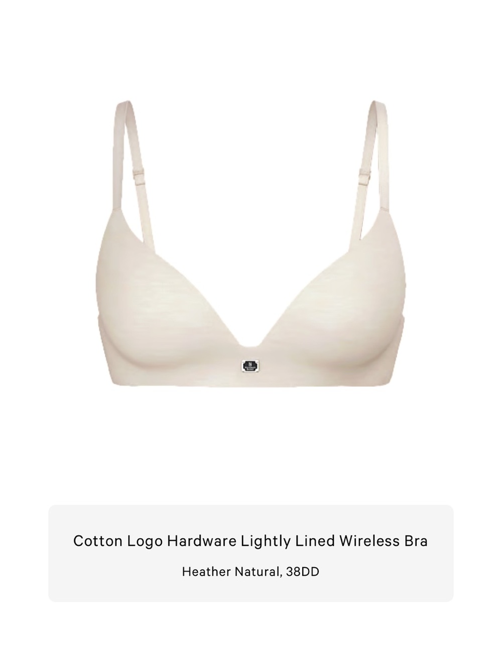 VS Cotton Logo Hardware Lightly Lined Wireless Bra Heather Natural 38DD